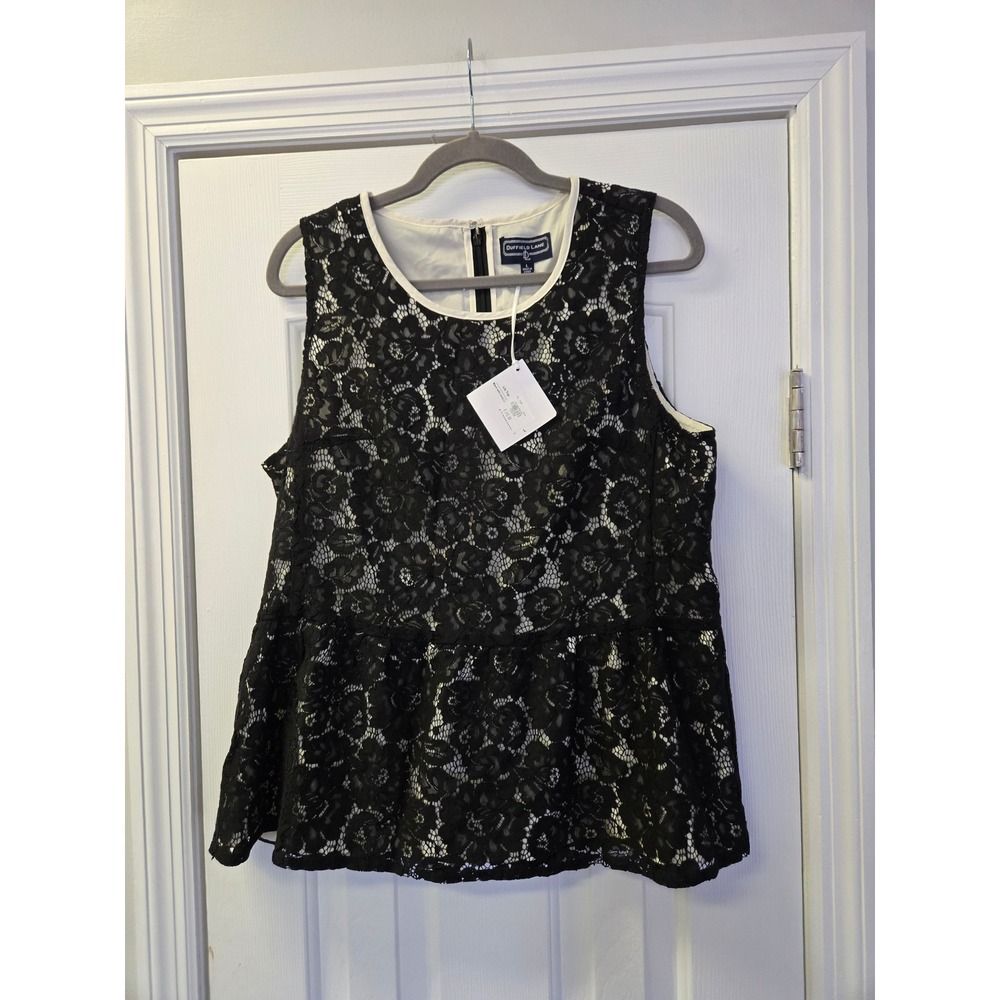 NWT Duffield Lane Lily Top‎ Black Floral Lace Peplum Sleeveless Blouse Lining L